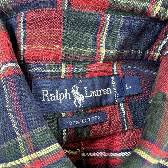 Ralph Lauren Mens L Red Green Blue Tartan Plaid Long Sleeve Button Down Shirt - Picture 5 of 6